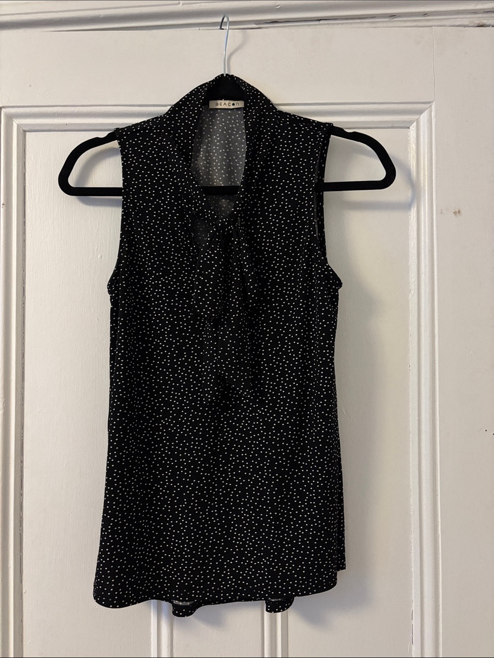 Beacon Black Polka Dot Tie-Neck Sleeveless Top
